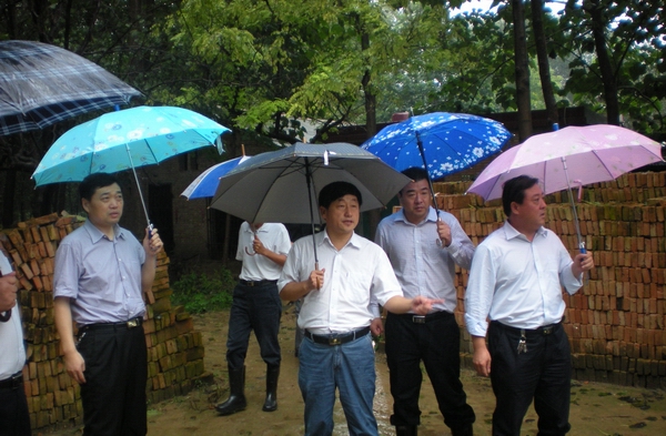 市民政局副局长丁繁华冒雨察看我县灾情